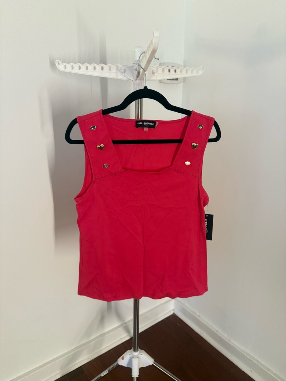 Karl Lagerfeld Hot Pink Sleeveless Embellished Tank Top